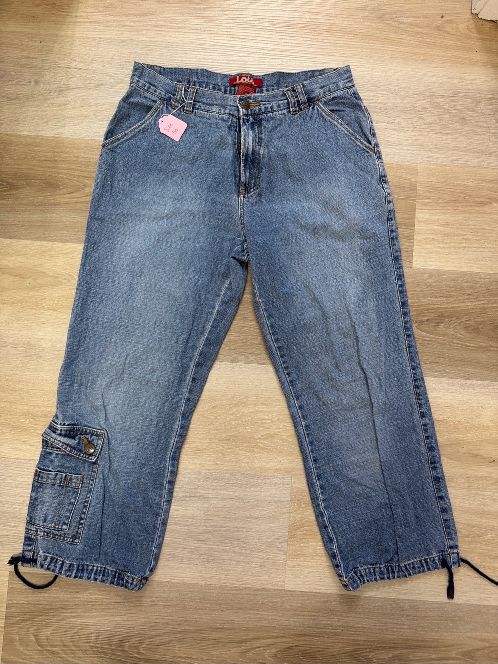 Lois Y2K Light Wash Cargo Capri Jeans Drawstring Hem